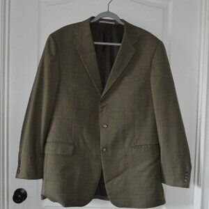 Hickey Freeman Men's Suit Jacket Brown Plaid 100% worsted wool sz 44L